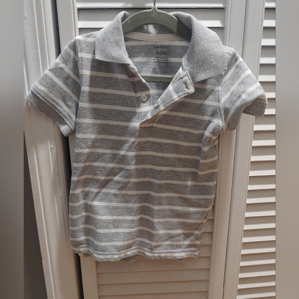 Carter's Size 2t Gray Striped Kids Polo Shirt